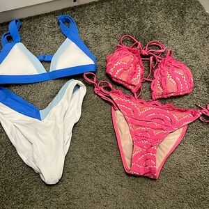 BIKINI BUNDLE- Pink lace PQ bikini set & white and blue one one swim bikini set